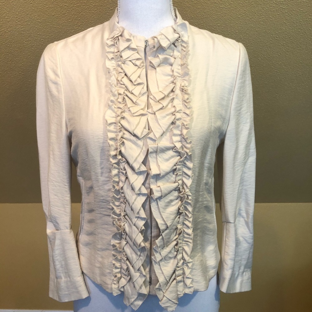 BCBGMaxAzria XS Cream Ruffle Jacket